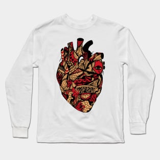 Red and Cream Transparent Heart Long Sleeve T-Shirt